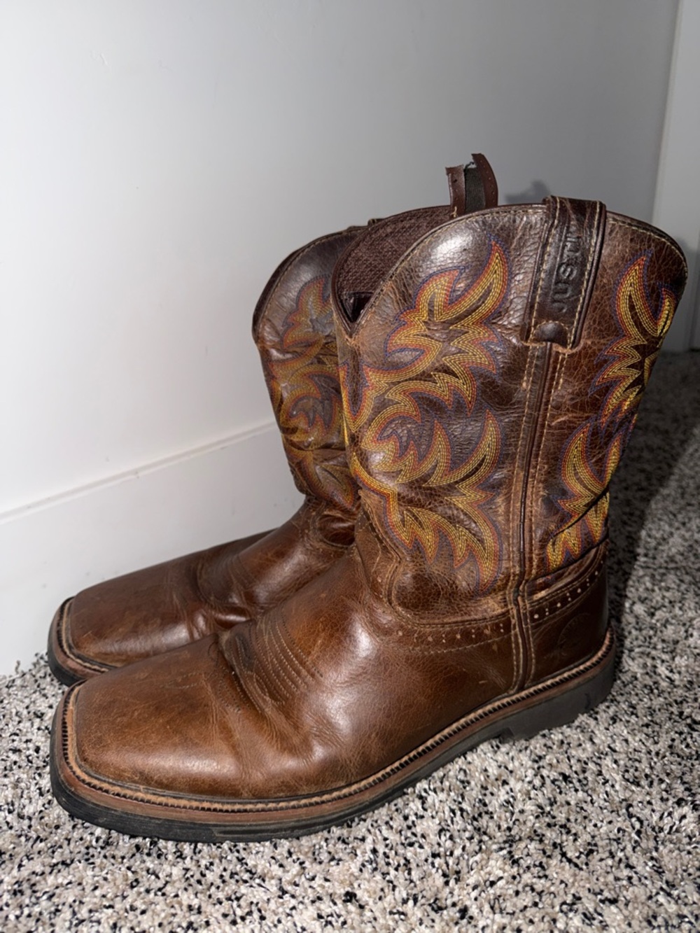 Justin Boots Men’s Size 10 Brown Leather Square Toe Western Cowboy